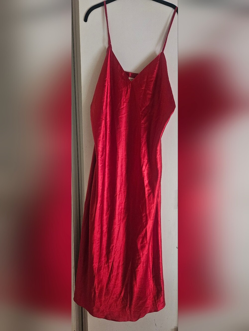 Vintage 80s 90s Lauren Rogers Red Satin Maxi Slip Dress Nightgown Plus Size 2X